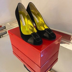 Christian Lacroix black suede & leather pumps Size : 10, 4 inch heel